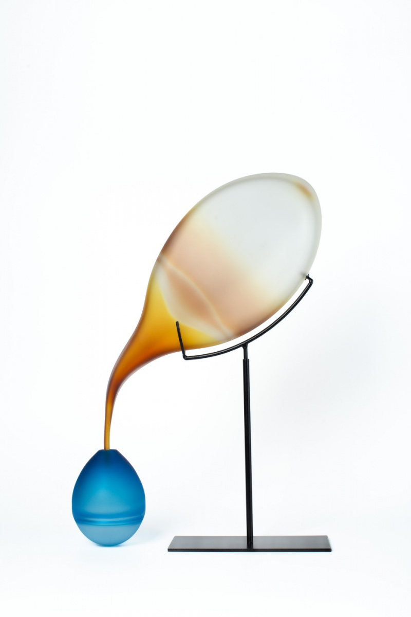 The Reflection of Narcissus (22.5x15x5.25 - Iris Yellow, Aquamarine Blown Glass and Metal)