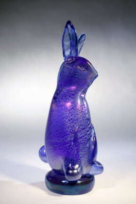 Cobalt Rabbit with Silver Leaf