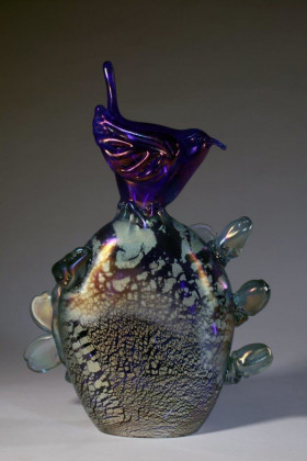 Cobalt Wren with Dogwoods (reverse)
